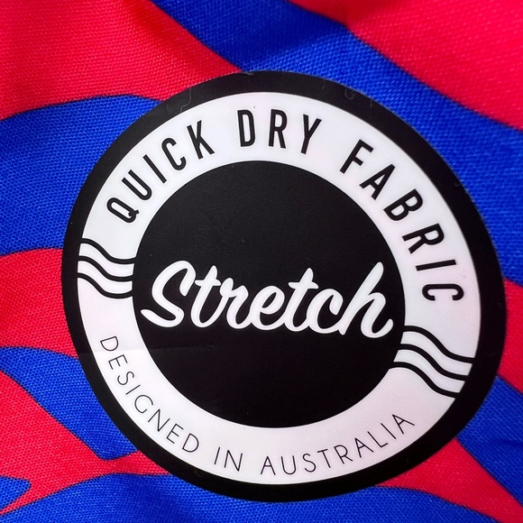 COVE, RED, LARGE BATHING SUIT/TRUNKS WITH BLUE STREAKS ALL OVER - Picture 9 of 16